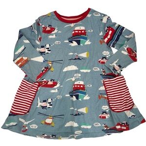 Mini Boden Girl Long Sleeve‎ Dress Blue Ocean Boat Sailor  Print Size 9-10y
